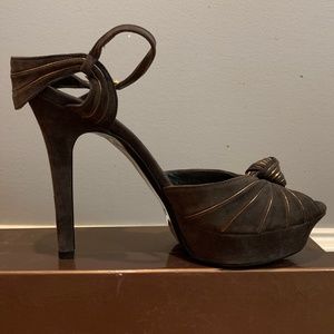 Gucci Suede "Sand Pelle" Platform Pumps, Sz 10B